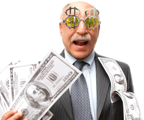 man with money dollar sign glasses