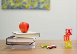 books, apple, abc blocks